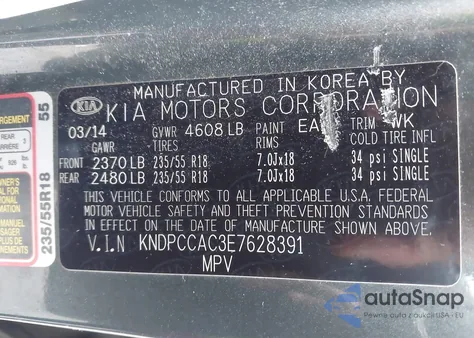 2014 Kia Sportage Ex из США, поврежденный, VIN KNDPCCAC3E7628391